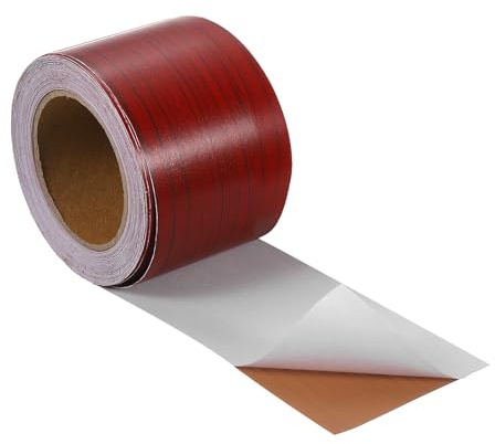 sourcing map Wood Grain Tape, 2 x33 Ft Self Adhesive Wood Grain Repair Patch for Baseboards, Doors, Floor Repair, Furniture Home Decor Red Wood