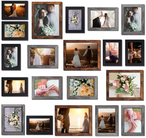 Namalu 20 Pcs Gallery Wall Frames Set Rustic Picture Frames Collage Assorted Photo Wall Decor Pack for Hanging or Tabletop Display Multi Sizes with 8 x 10, 5 x 7, 4 x 6 (Classic Color)