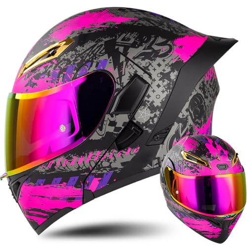 Motorradhelm Integralhelm Klapphelm ECE Zertifiziert Modularer Helm Doppelvisier Moped Street Racing Helm für Erwachsene Männer Frauen Roller Helm Sturzhelm Damen Herren Erwachsene