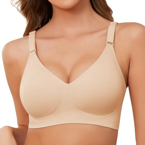 Xnova Donna Reggiseno Senza Ferretto con Cuscinetti, Stretch Leggero Reggiseni di Base Spalline Regolabili Senza Schienale, Comfort Intimo Bralette Invisibile Elasticizzato (Beige, L)