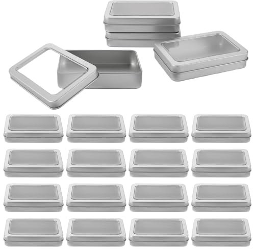 YAYODS 20 Stück Blechdosen mit Deckel - 10 x 7 x 2 cm Rechteckiges Metallbox - Silber Kleine Metalldosen - Metalldosen mit Deckel für Süßigkeiten, Schmuckzubehör, Haarnadeln, Schmuck