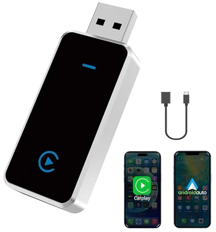 2 in 1 adattatore CarPlay e Android Auto, adattatore wireless Android Auto per auto con cavo di fabbrica, adattatore CarPlay che converte il cavo in wireless, adatto per auto del 2016+,iOS 10+,Android