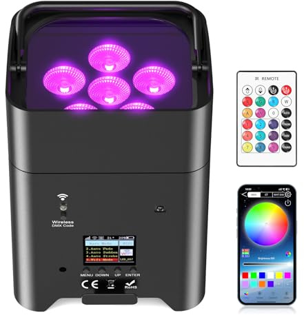 LeLeght 108W LED Par Uplighter Wireless, RGBWA+UV 9600 mAh Rechargeable Battery Stage Lights with Remote Control/APP (iOS and Android)/WiFi/DMX Disco Light for Party DJ Christmas Bar Wedding Birthday