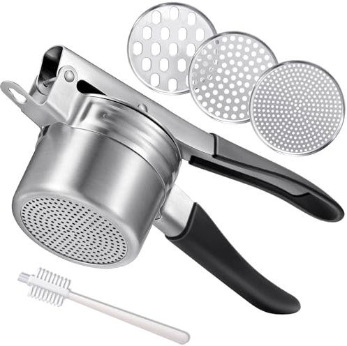 AMOHEE Kartoffelpresse, 425 ml, Edelstahl, robustes Design mit rutschfestem Griff, für Kartoffelbrei, Karotten, Yams, Schwarz