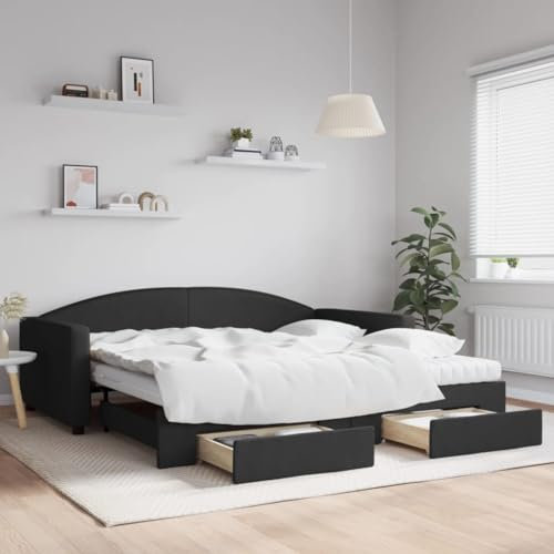 KTHLBRH Tagesbett Ausziehbar mit Schubladen Schwarz 100x200 cm Stoff Cornice da letto per soggiorno Telaio per Camera da letto Struttura del letto dell'hotel Adatto per Camera da letto