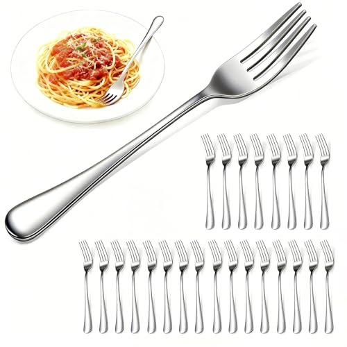 24 Piece Forks Stainless Steel, Dinner Forks (8 inch) Silverware Set, Bulk Metal Forks Silver Cutlery Set for Home, Restaurant, Dishwasher Safe