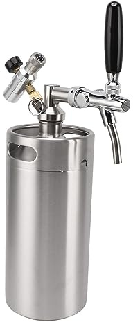 3.6L Mini Beer Dispenser Set, 60PSI Portable Stainless Steel Growler Tap System Gauge Mini Keg Home Brew Coffee Keg Adjustable Faucet Wine Dispenser