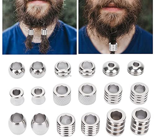 Masyrt 18 Stück Edelstahl Wikinger Bartperle, Dreadlocks Schmuck Wikinger Haarschmuck Silber, Verstellbar Cuffs Haarperlen Haarspiralen für Braids Zubehör Dekoration