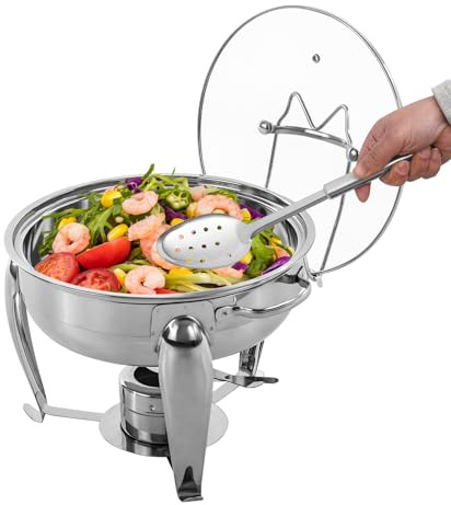 WOLEGM Chafing Dish Récipient de maintien au chaud en acier inoxydable de 4 l avec support de combustible, support de couvercle et bac d'égouttement pour traiteur, buffet et fête