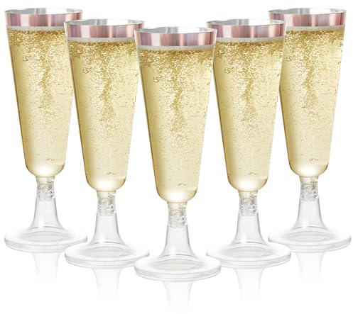 MATANA 48 Premium Sektgläser aus Kunststoff mit Roségoldenem Rand, 150ml - Plastik Champagnergläser Gold, Mehrweg Sektflöten, Cocktailgläser, Plastikbecher für Hochzeiten, Geburtstage, Partys