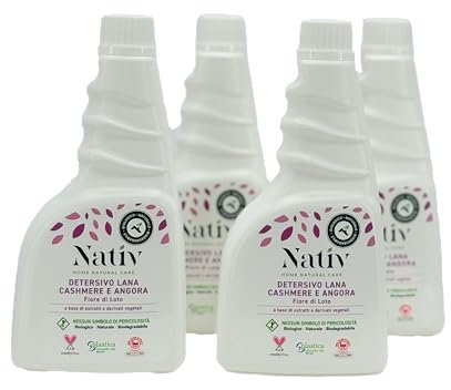 Eco Lab Nativ Detersivo Lana Cashmere e Angora 100% Naturale. 4 flaconi da 500 ml. Elimina con efficacia i cattivi odori, utilizzabile anche a freddo.