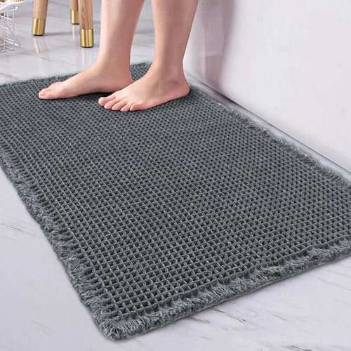 WONGS BEDDING Badezimmerteppich 80x50 cm, Super Saugfähige rutschfest Badematte, Waffel Badvorleger Waschbar für Dusche,Badewanne und Toilette
