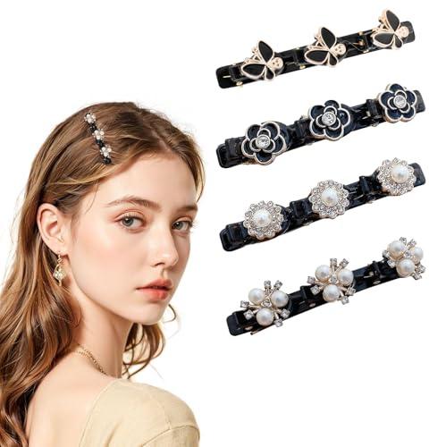 4 Stück Perle Funkelnde Haarspange, Kolibri Haarspange Mit 3 Clips, Kristallblume für Damen, MäDchen, Kinder
