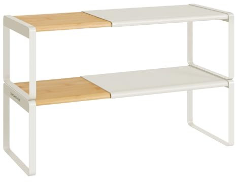 SONGMICS HOME Gewürzregal, 2er Set, ausziehbar, Küchen-Organizer, Küchenregal, Schrank-Organizer, Gewürzhalter, Küche, kleines Regal, stapelbar, Tisch-Organizer, naturbeige-cremeweiß KCS051N01