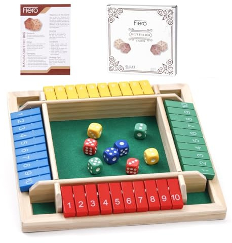 Flero Shut The Box – 4-spelare tärningsspel i trä – taktik- och räkspel (flerfärgad) – brädspel, pedagogisk leksak, pedagogiskt spel för barn och vuxna – 8 tärningar
