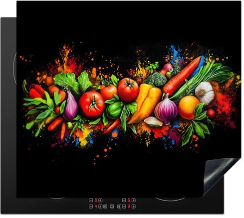 KitchenYeah© Herdabdeckplatte Einteilig Induktionsmatte Küche Abdeckung | 57x51 cm - Ceranfeld Herd Abdeckplatte Deko Vinyl Matte Aufrollbar Gemüse - Lebensmittel - Kräuter - Graffiti - Kochen
