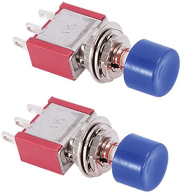 2 Stück Momentan-Drucktastenschalter, Wippschalter mit Selbstrückstellfunktion, Mini-Kippschalter für elektronische Geräte(Blau mit 3-polig)