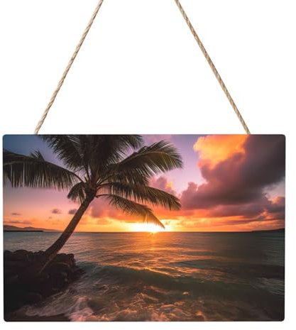 Holzkreise zum Basteln, 20,3 x 30,5 cm, Holzscheiben, Palme, Sonnenuntergang, Strand, Holztürhänger, Hängeschild, rechteckige Holzscheiben mit Bindfaden, Holzornament für Schild, Türhänger, Zuhause,
