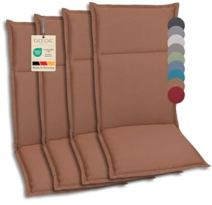 GO-DE Textil Bequeme und attraktive Polsterauflagen für Hochlehner-, Mittellehner- und Niederlehner-Gartenstühle (4er-Set, Uni Braun, Hochlehner)