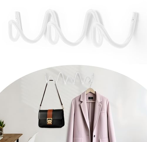 Bumtosc Perchero de Pared, Ganchos de Pared de Ola Creativa con Capacidad de 20KG, Fácil Instalación, Ganchos Multiusos para Abrigo, Sombrero, Bolso, Paraguas (Blanco, 29cm x 7.5cm (11.41 x 2.95))