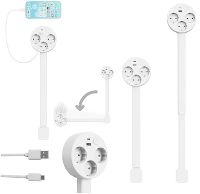 Electrical Outlet Extender, Adjustable Upgrade Power Socket Expander, Extends 23-36, Features USB-A, USB-C, and 3 Ac Outlets,Rotates 180°, Use Couches, Desks, Nightstands(Rotundity)