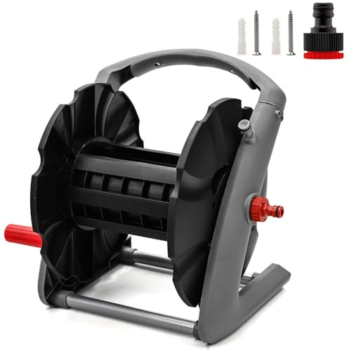 LEHMANN Dévidoir Mural jusqu'à 20m – Enrouleur pour Tuyau d’arrosage - sans Tuyau - pour Tuyau 1/2 – Enrouleur compact avec Poignée de Transport - Montage Facile