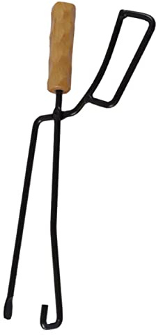 VICASKY Pince de cheminée avec poignée en bois allongée résistante à la chaleur - Pince de barbecue robuste pour les barbecues et les activités de plein air - Manipulation facile - Pour les fêtes de