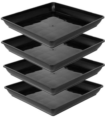 Quadratische Blumentopf-Untersetzer, 2 Stück, schwarzer Kunststoff, dickere Wasserschalen für drinnen und draußen, Gartenpflanzen, Blumen (4 Stück, 30 cm)