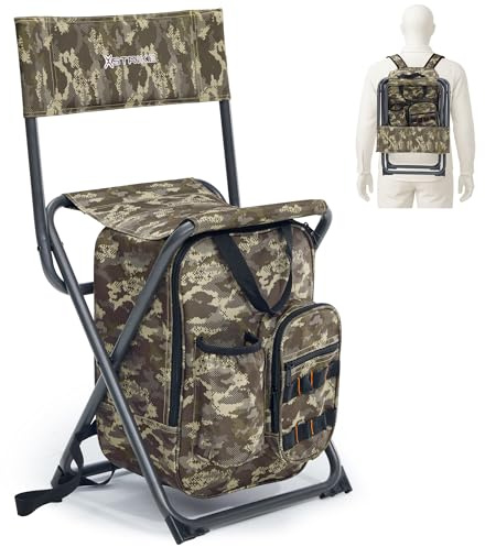 X Strike Fishing Chair with Cooler and Backrest, Folding Backpack Chair for Adults up to 350 lbs, Fishing Stools Portable for Outdoor, Camping, Hiking