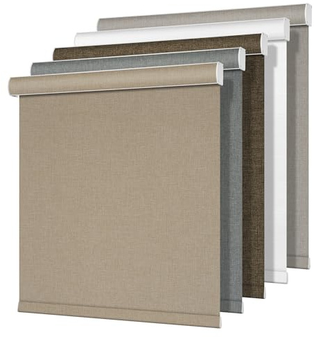 HOTSOON Blackout Roller Shades for Windows,Cordless,Pull Down Roller Shades,Roll up Blinds,Thermal Insulated Linen Fabric,UV Protection,Window Shades for Home,Door,Office,Blackout-Beige,70 W x 60 H