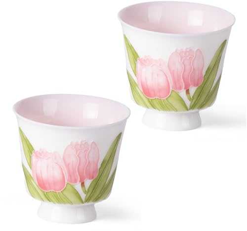 KAMMAK Ceramic Tea Cups Small, Cute Vintage Coffee Cup Set of 2, Porcelain Teacups Espresso Mug, 2.5oz Hand Painted Chinese Afternoon Tea Party Mugs, Birthday Gift for Women Men, Yuni Arita