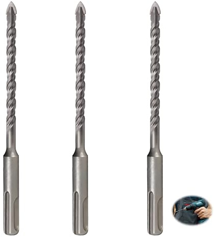 Lot de 3 Forets SDS Plus, 6 x 160 mm SDS Plus Foret à béton avec 4 Taillants en Carbure et Double vis Professionnel Foret Micro-Percussion Marteau Perforateur pour Béton Pierre Naturelle