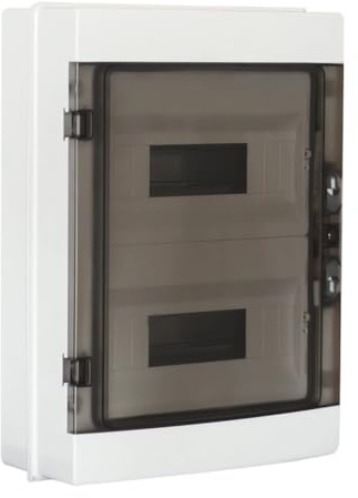 ARLI Sicherungskasten IP65 Aufputz 24 Module Feuchtraumverteiler 2-reihig RAL 7035 Grau Verteilerkasten mit transparenter Tür Vorprägungen ABS Kunststoff inkl. Hutschiene & Zubehör