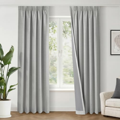 INOVADAY 100% Verdunklungsvorhänge Kräuselband 2 Stück 245x140cm,Hellgrau | Gardinen mit Kräuselband Wohnzimmer für Schienensystem, Vorhang Blickdicht Leinenoptik, Thermovorhang Schlafzimmer, OEKO