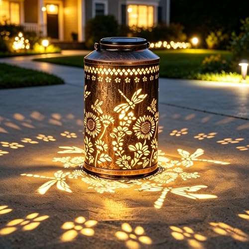 OUTONLIFE Birthday Gifts for Women, Dragonfly Solar Lanterns Garden Ornaments Outdoor, Waterproof Metal Hanging Garden Lights for Outside Yard, Patio, Lawn, Gardening Presents for Mum Grandma