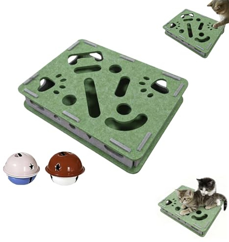 Cat Nail File Enrichment Box, Katzenpuzzle Anreicherungsbox Mit Kratzer, Filz Katzen Nagelfeile Box Puzzle Spielzeug Mit 2 Glockenkugeln, Interaktiver Krallenschleifer Für Kätzchen, Hunde(Grün)