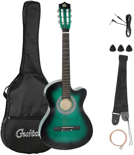 HOMCOM 38 Inch Full Size Acoustic Electric Guitar Classical Dark Green | Beginner Junior Adult Guitar, Gloss Finish, Carrying Case, Strap, Picks, Spare Strings