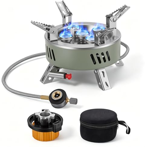 Portable Camping Stove 11000W, Lightweight Backpacking Gas Stove Windproof, High Power Propane Burner with Piezo Ignition, Outdoor Hob for Hiking BBQ Picnic Caravan with EVA Carry Case