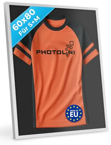 PHOTOLINI Bilderrahmen Trikotrahmen 60x80 weiß, Bilderrahmen für Trikot, Trikotrahmen Fußball 60x80 mit Acrylglas zum Aufhängen, Jersey Frame 80x60 mit zweifarbiger Rückwand & starkem Magnetsystem