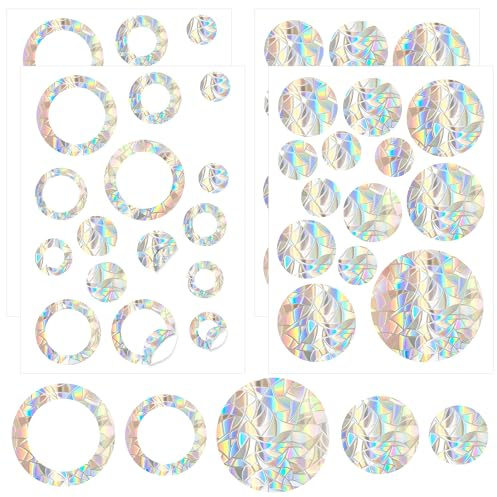 58 Stück Fensteraufkleber Set, Suncatcher Sticker, für den Alltag | Rund Suncatcher Sticker Sonnenfänger Effekt Vogelschutz Fenster Gegen Vogelschlag, PVC Fenster Sticker Ohne Rückstände.