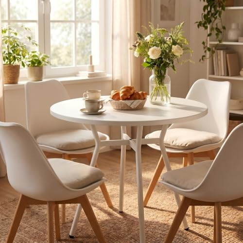 JIJIAN Runder Kleiner Esstisch 80 cm für 2-4 Personen, Weiß | Runder Küchentisch Klein mit Kunststoffplatte und Metallbeinen, ideal für kleine Wohnungen, Küche, Esszimmer und Balkone