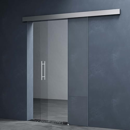 Mai & Mai Glasschiebetür komplettset softclose 102,5x205cm Klarglas | Zimmertür, Griffart: Stangengriff, 15 mm Wandabstand, inkl. Softclose-Automatik, 8mm ESG-Sicherheitsglas Amalfi