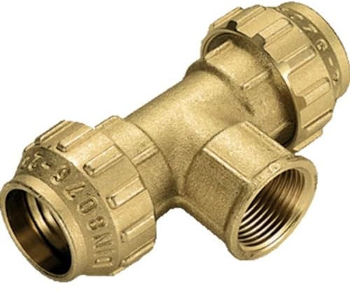 Raccordo a tee F in ottone Tiemme 3/4 x25mm per tubi in polietilene