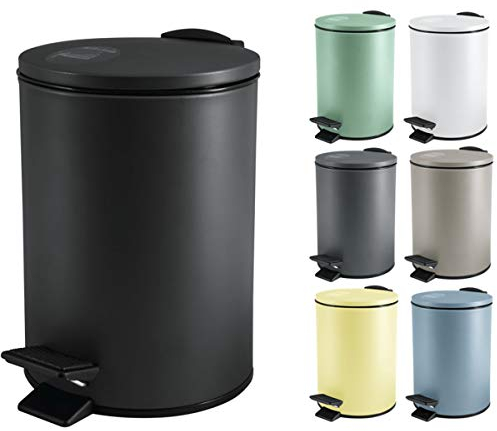 Spirella Kosmetikeimer 3L Schwarz Edelstahl mit Absenkautomatik, Anti-Fingerabdruck, Softclose, großem Fußpedal, leicht zu reinigen – Elegantes Design für Bad oder Küche, Maße 25x16,8x16,8 cm, Swartz