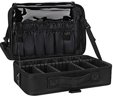 Relavel Makeup Case Large Makeup Bag Professional Train Case 16.5 inches Travel Cosmetic Organizer Brush Holder Waterproof Makeup Artist Storage Box, 3 Layer Large, m Black, M