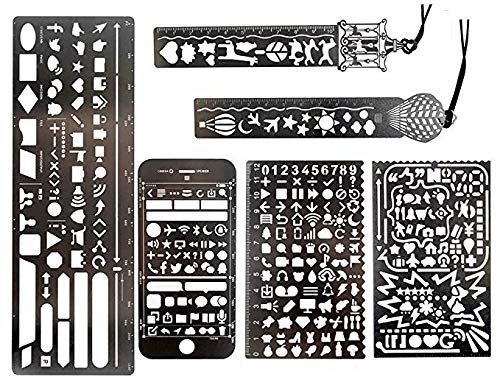 Juego de 6 plantillas creativas de metal para dibujar, plantillas de dibujo, regla, para diario, álbumes de recortes, proyectos de manualidades
