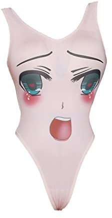 JasmyGirls Traje de baño de una pieza de cintura alta Anime Lencería Cosplay Disfraz de fiesta de cuello alto apretado Body Top, Cara, S/L
