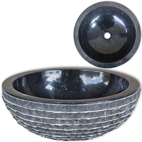 Tidyard Lavabo Ronde en Marbre Vasque a Poser Salle de Bain 40 cm Noir