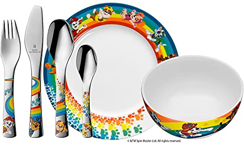WMF Patrulla Canina - Vajilla para niños 6 piezas incluye plato, cuenco y cubertería (tenedor, cuchillo de mesa, cuchara y cuchara pequeña) WMF Kids infantil Acero Inoxidable Cromargan