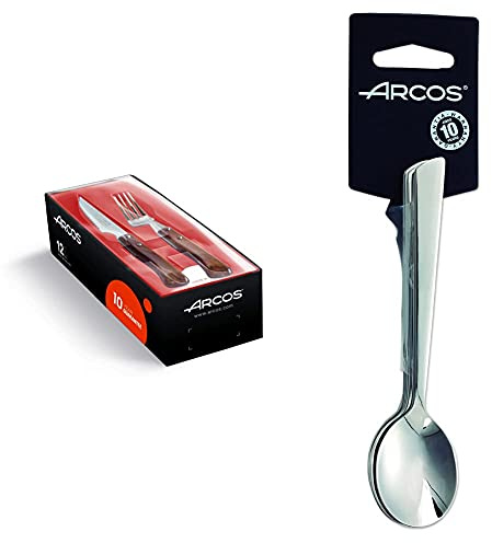 Arcos 377 Juego Chuleteros, Acero Inoxidable, Centimeters + Serie Toscana, Juego De Cucharas Para Café, 6 Cucharas, Monoblock De Una Pieza En Acero Inoxidable 18Y10 Y 140 Mm, Color Plata